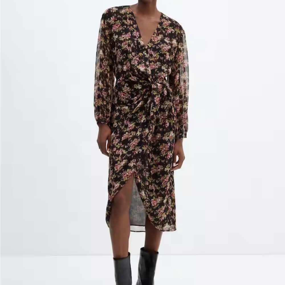 Mango Printed Knotted Midi Dress